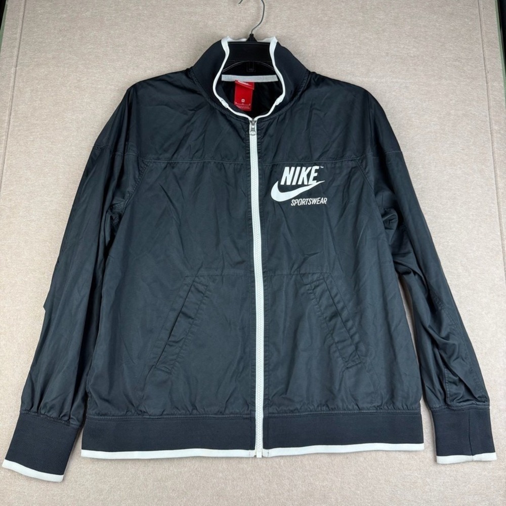 Vintage Nike Sportswear Men's M Black Track Jacket Full Zip Retro‎ Y2K Logo